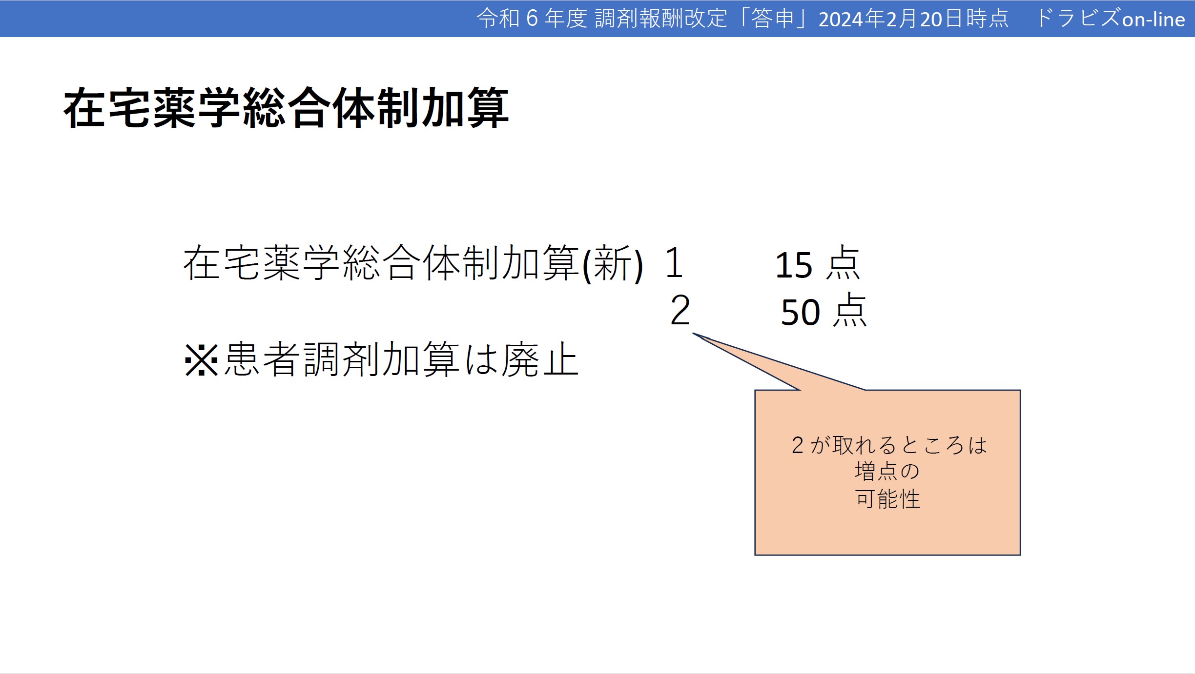 調剤基本料の加算に「在宅」が新設