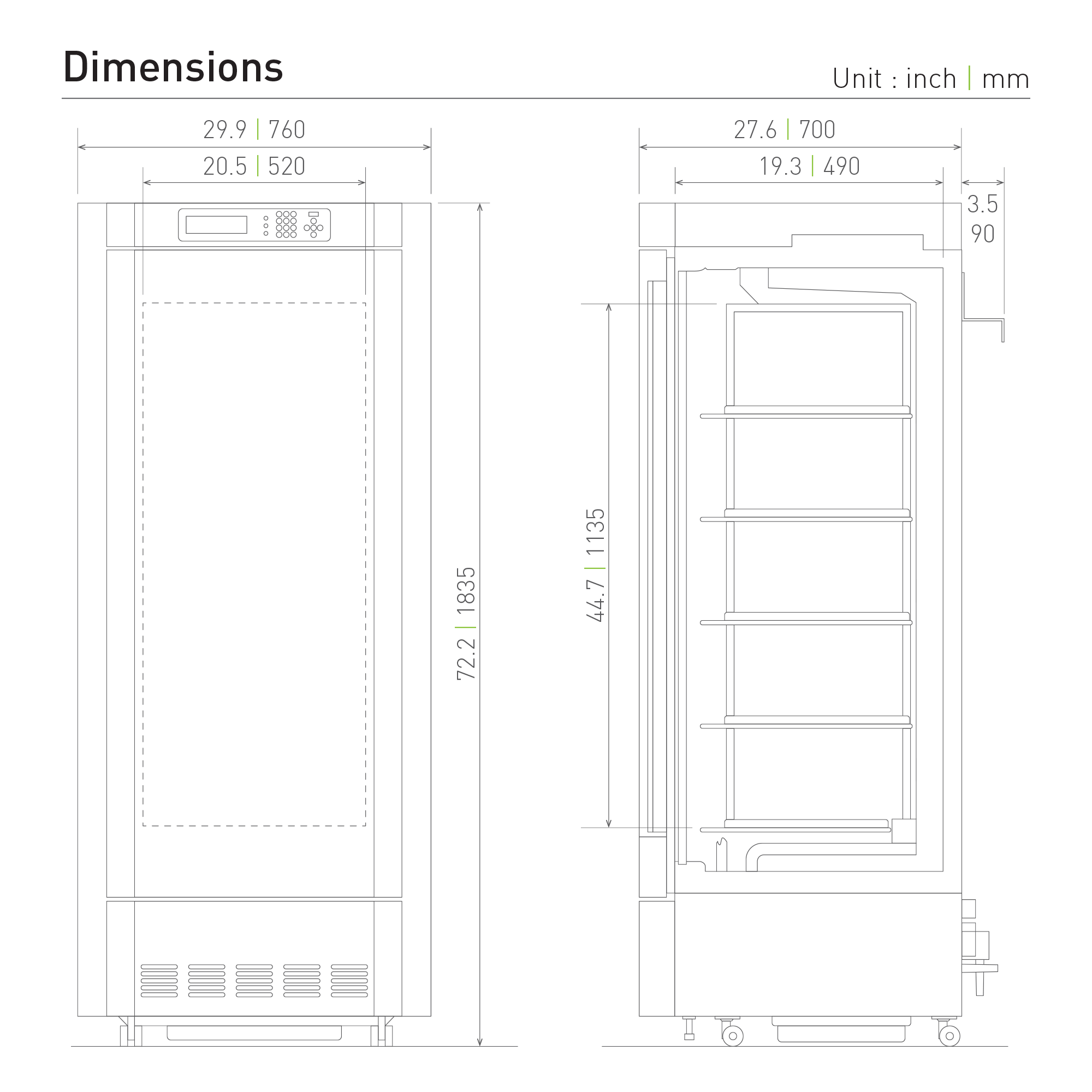humidified plant growth chamber MLR-352H Dimensional Drawing